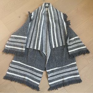 Anthropologie Saturday Sunday Grey Striped Fringe Cardigan Shawl - ONE SIZE